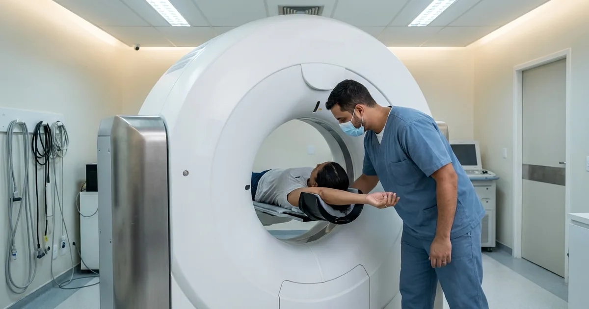 Equipe de clínica médica realizando procedimento de apoio diagnóstico, ilustrando os procedimentos que geram equiparação hospitalar